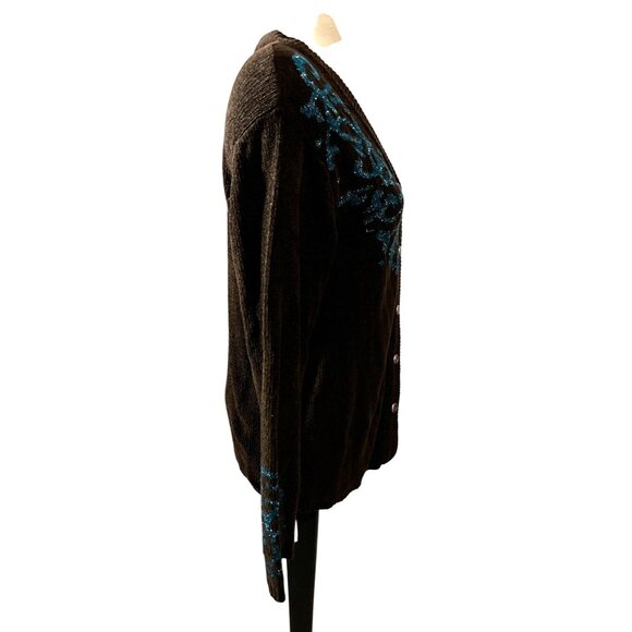 Vintage V Neck Sparkly Cardigan by Gantos Sz Medium Brown & Blue Glittery - Picture 8 of 10
